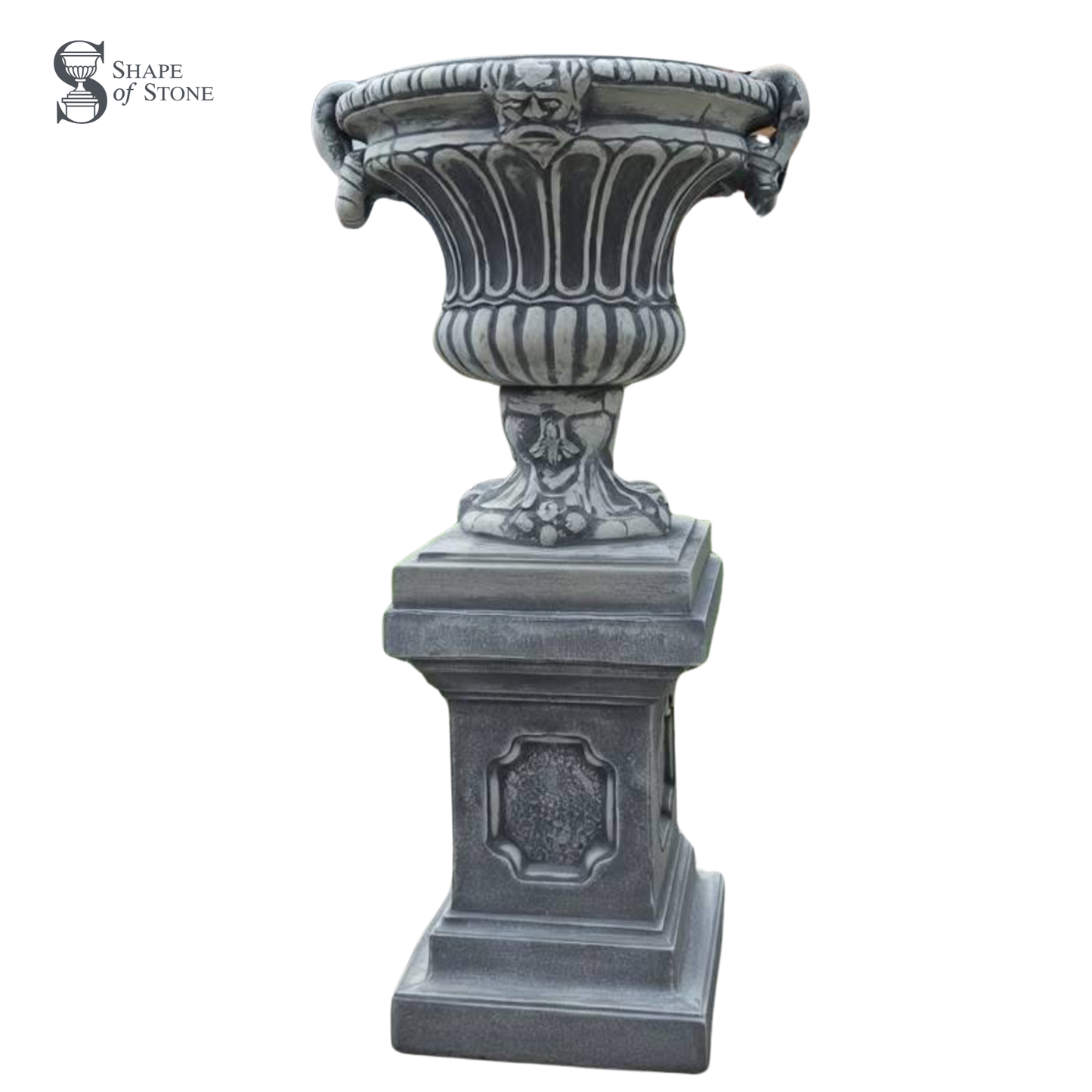 Grand Stone Urn on Pedestal – Reconstituted Stone Garden Feature