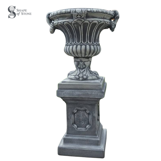 Grand Stone Urn on Pedestal – Reconstituted Stone Garden Feature