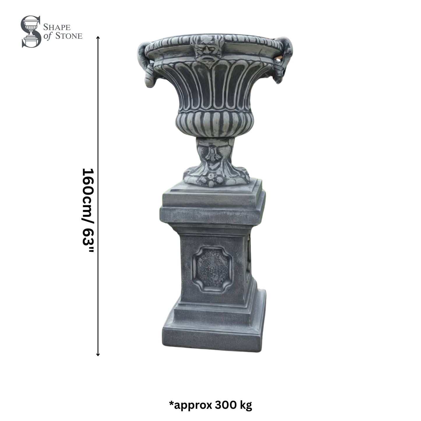 Grand Stone Urn on Pedestal – Reconstituted Stone Garden Feature