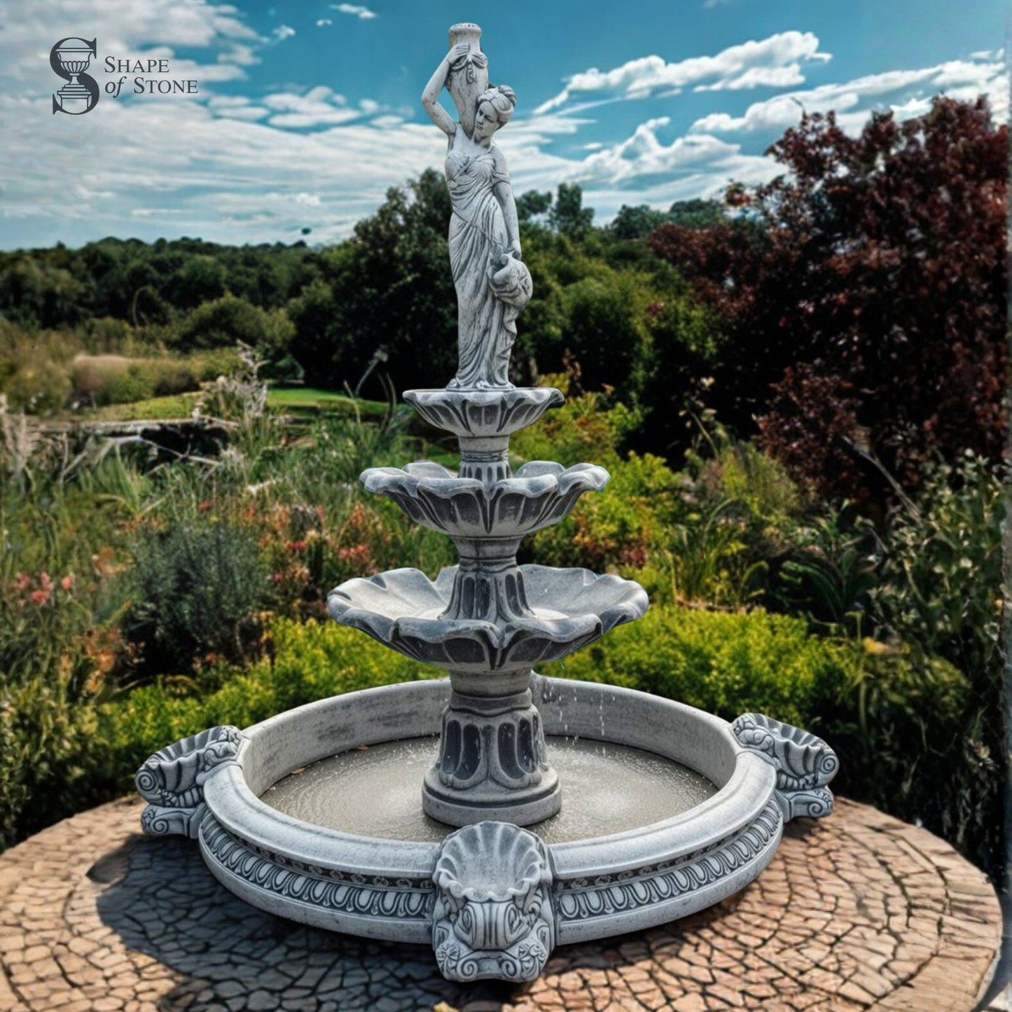 Classical Lady Fountain – Tiered Stone Water Feature